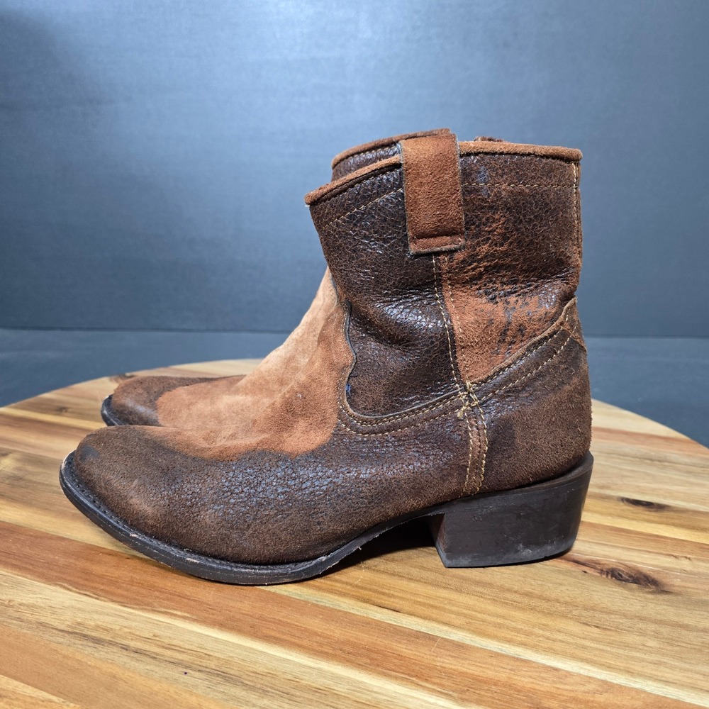 Corral Ankle Boots Women 9.5 Brown Distressed Leather Suede Western Boho Cowgirl